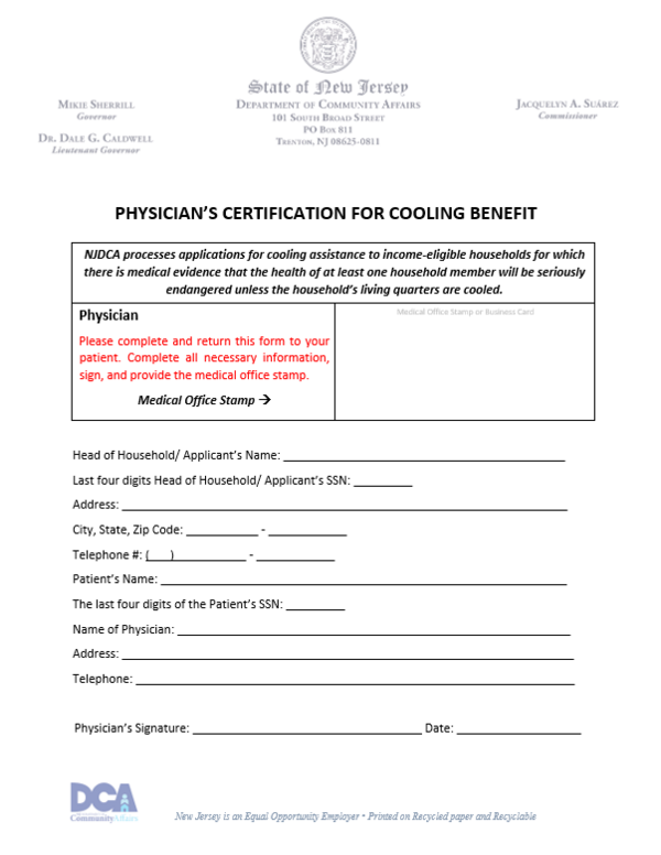 Physician's Certification for Cooling Benefit | NJ 2-1-1 Partnership